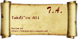 Takács Ali névjegykártya